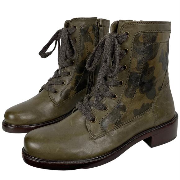 NWOB Sundance Trask Women's Brett Lace Up Combat Boots in Olive Camo, Size 6 - Picture 2 of 13